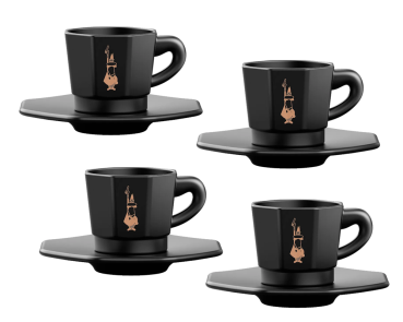 Bialetti schwarzes 4er Tasse Set achteckige Form