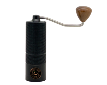 Kaffeemühle Edelstahl schwarz mit Walnuss Holzgriff