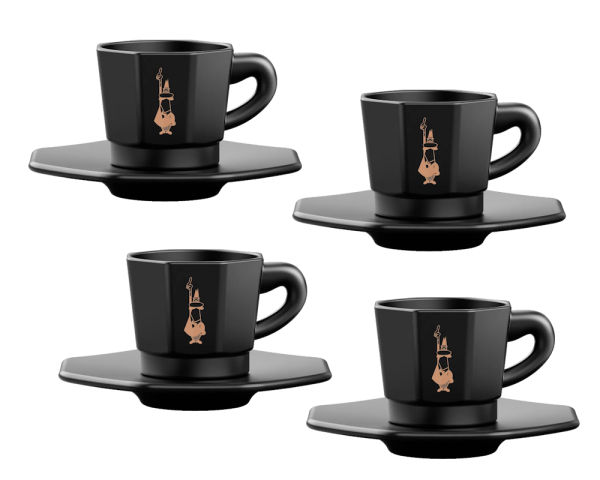 Bialetti schwarzes 4er Tasse Set achteckige Form