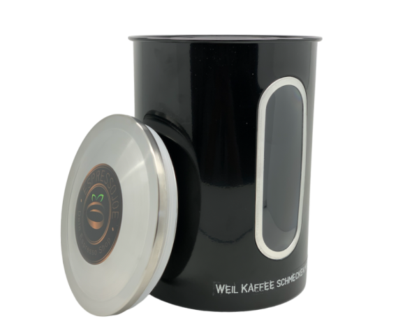 JOEs XL Edelstahl Kaffeebohnen Dose mit Sichtfenster und Aromaverschluss Deckel