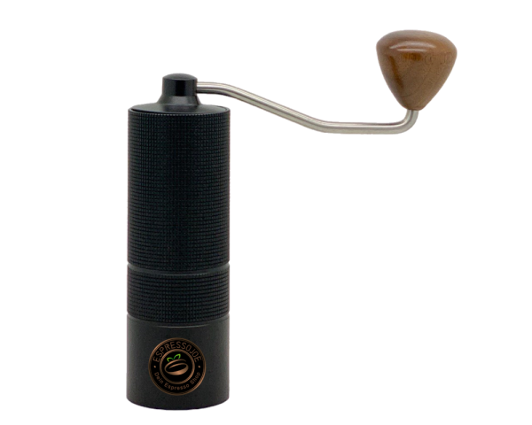 Kaffeemühle Edelstahl schwarz mit Walnuss Holzgriff