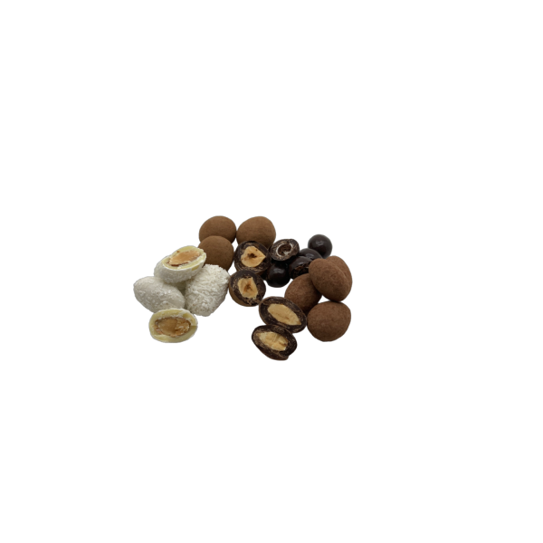 Schokolierter Mix aus Mandeln, Nüssen und Kaffebohnen